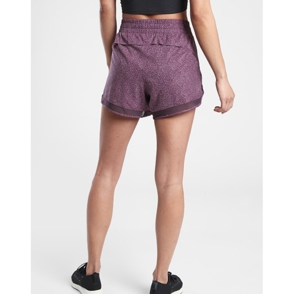 ATHLETA Printed Mesh Racer Run Shorts 4" Purple Violet Static Lined Plus Size 1X - Picture 10 of 14